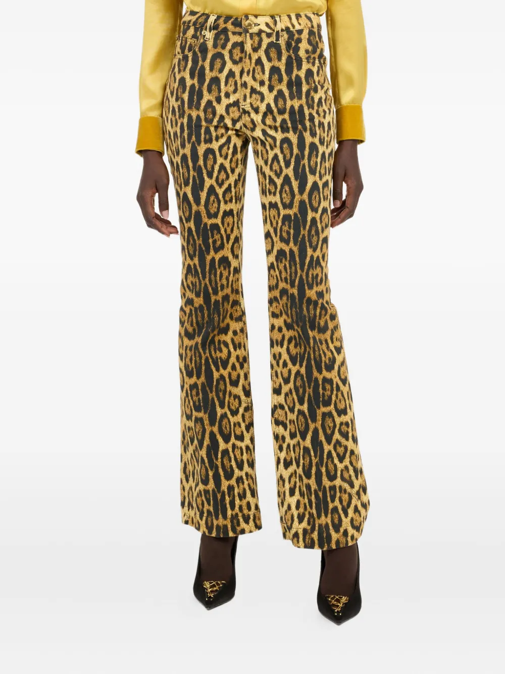 Roberto Cavalli Denim Jeans With Jaguar Skin Print In Animal Print