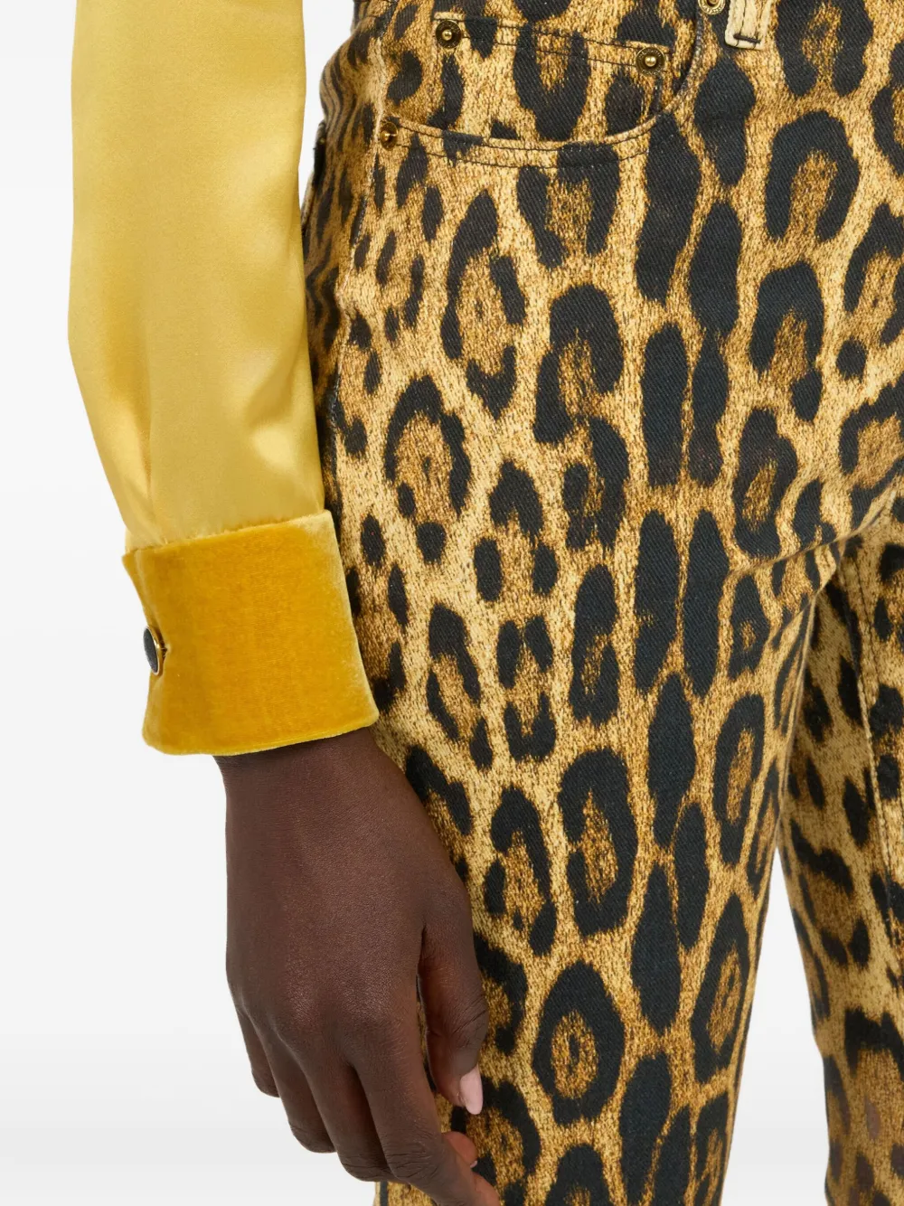 Roberto Cavalli Denim Jeans With Jaguar Skin Print In Animal Print