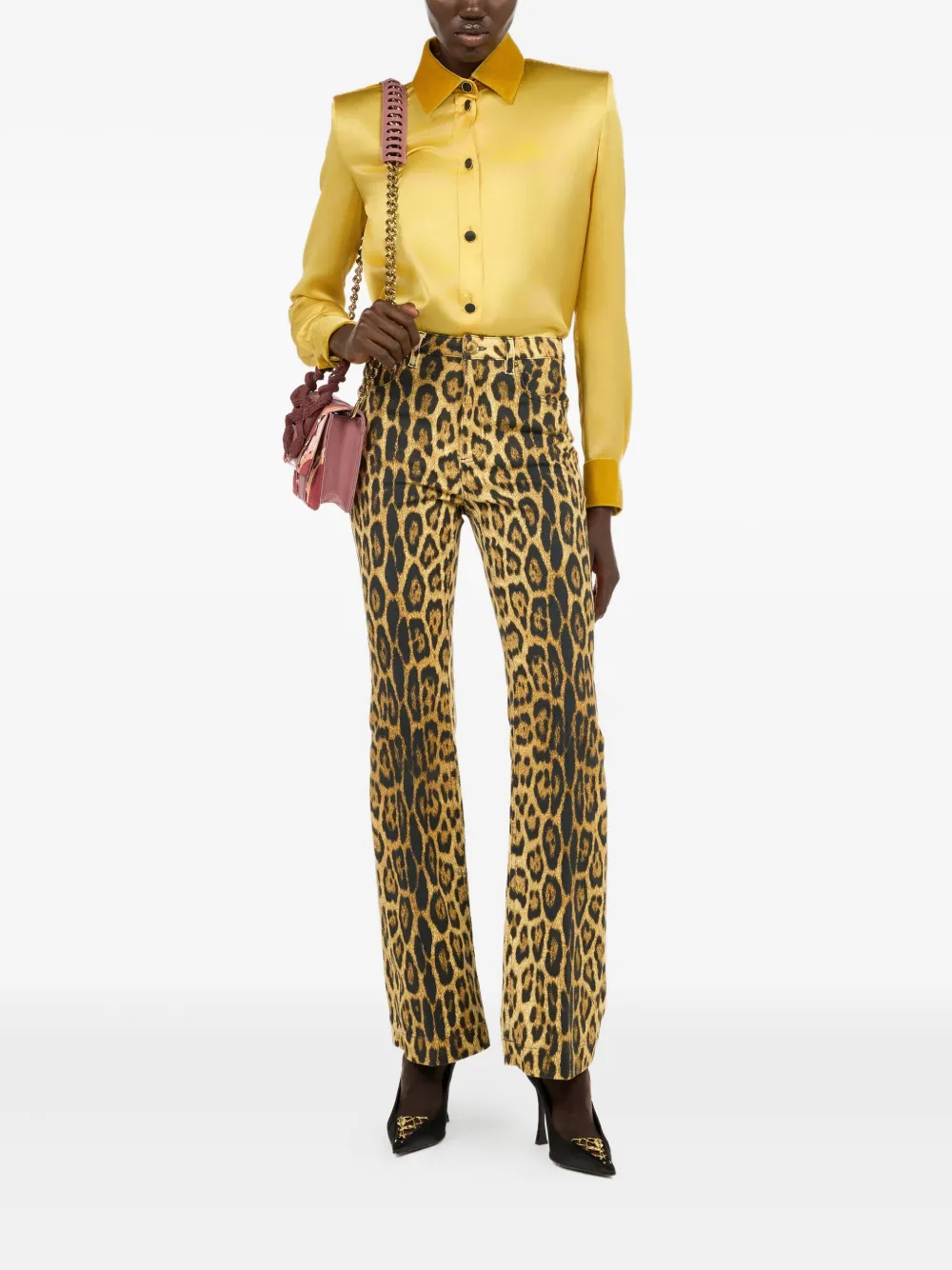 Roberto Cavalli Flared jeans met jaguarprint - Bruin