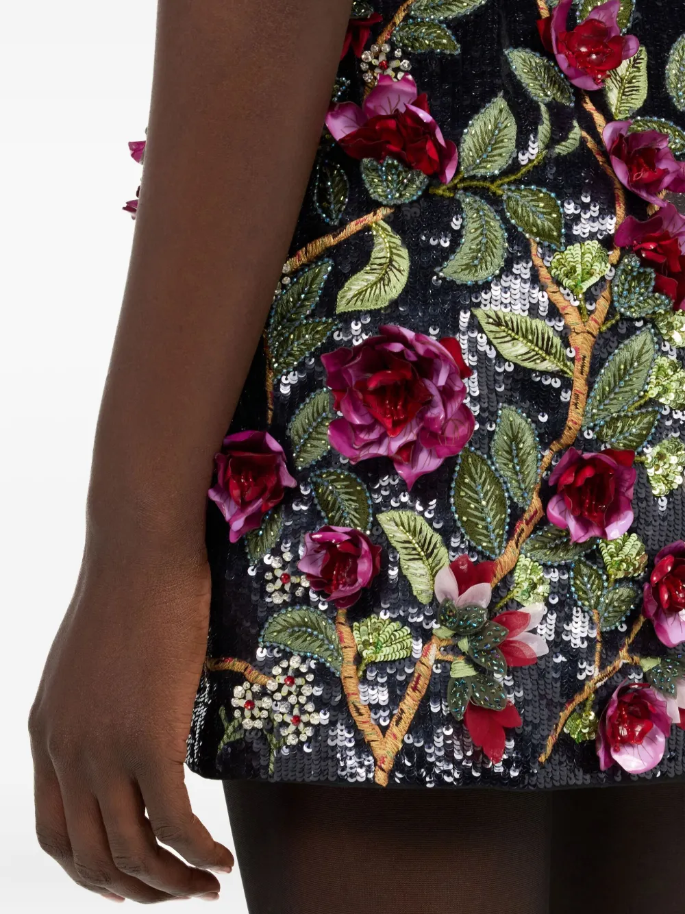 Roberto Cavalli Black Miniskirt With Multicolor Decorations In Multi