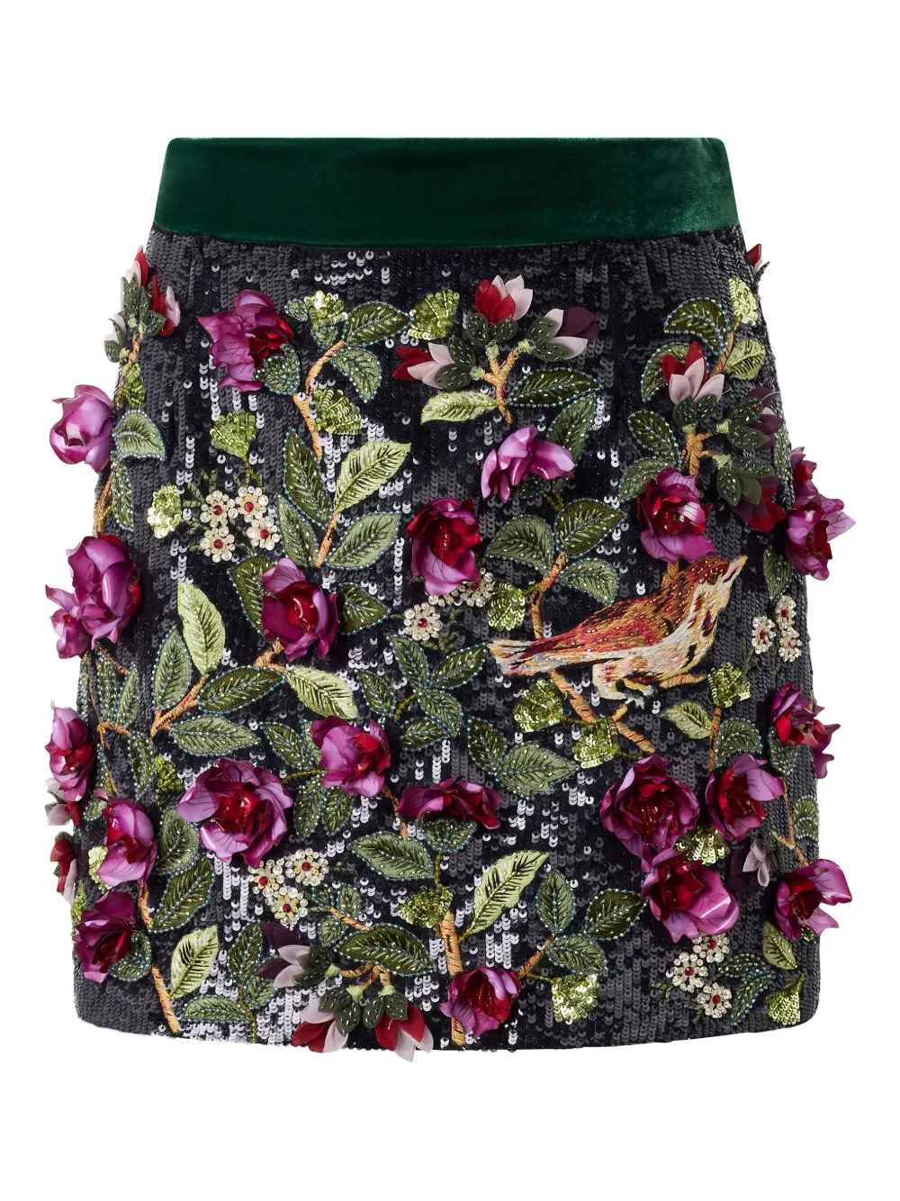 Roberto Cavalli Black Miniskirt With Multicolor Decorations In Multi