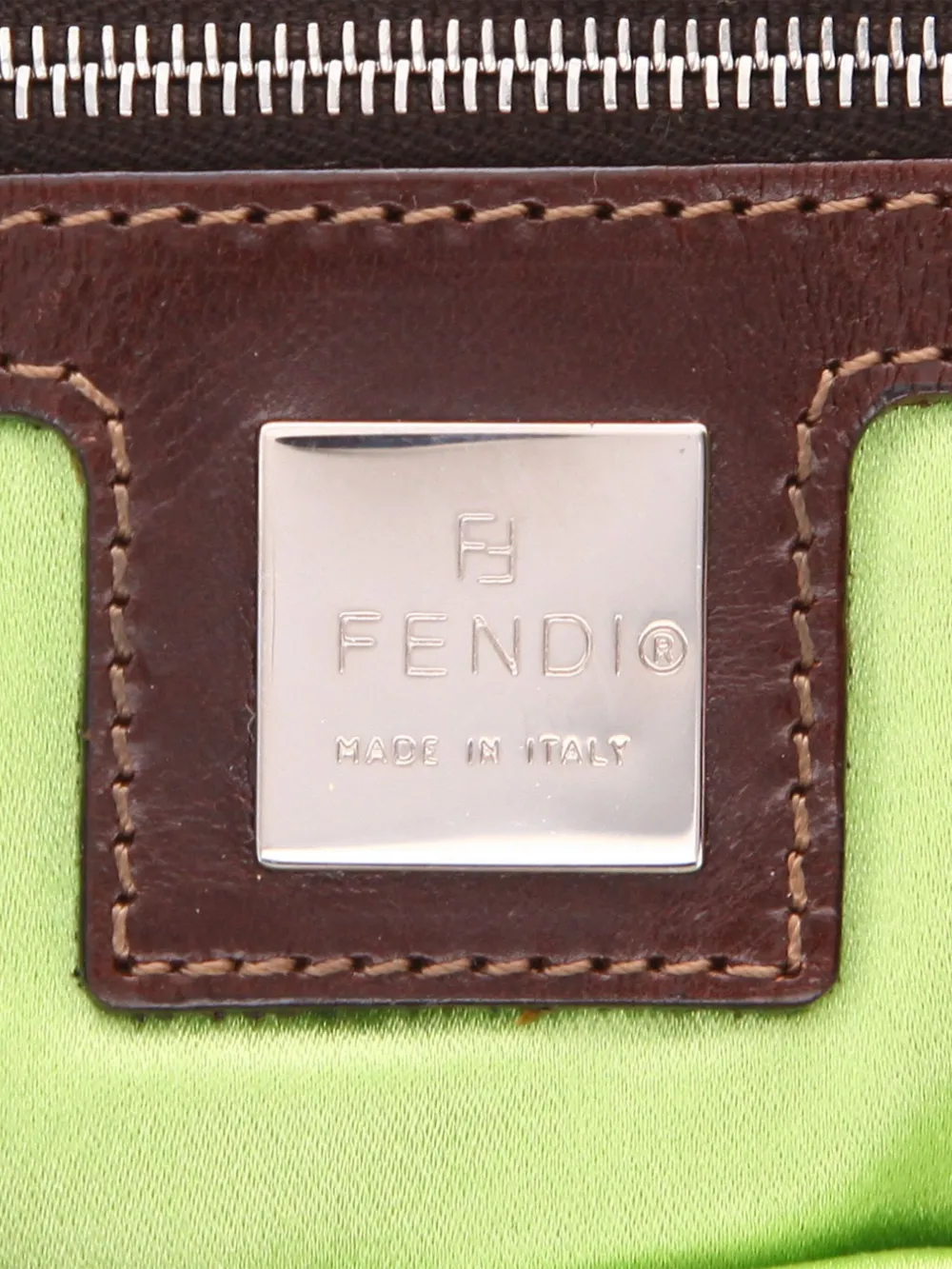 Pre-owned Fendi Floral-appliqué Denim Baguette Shoulder Bag In Blue