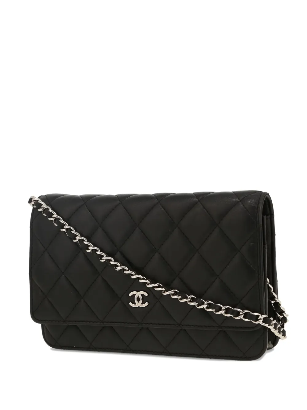Pre-owned Chanel Quilted Chain-strap Wallet Bag In Black