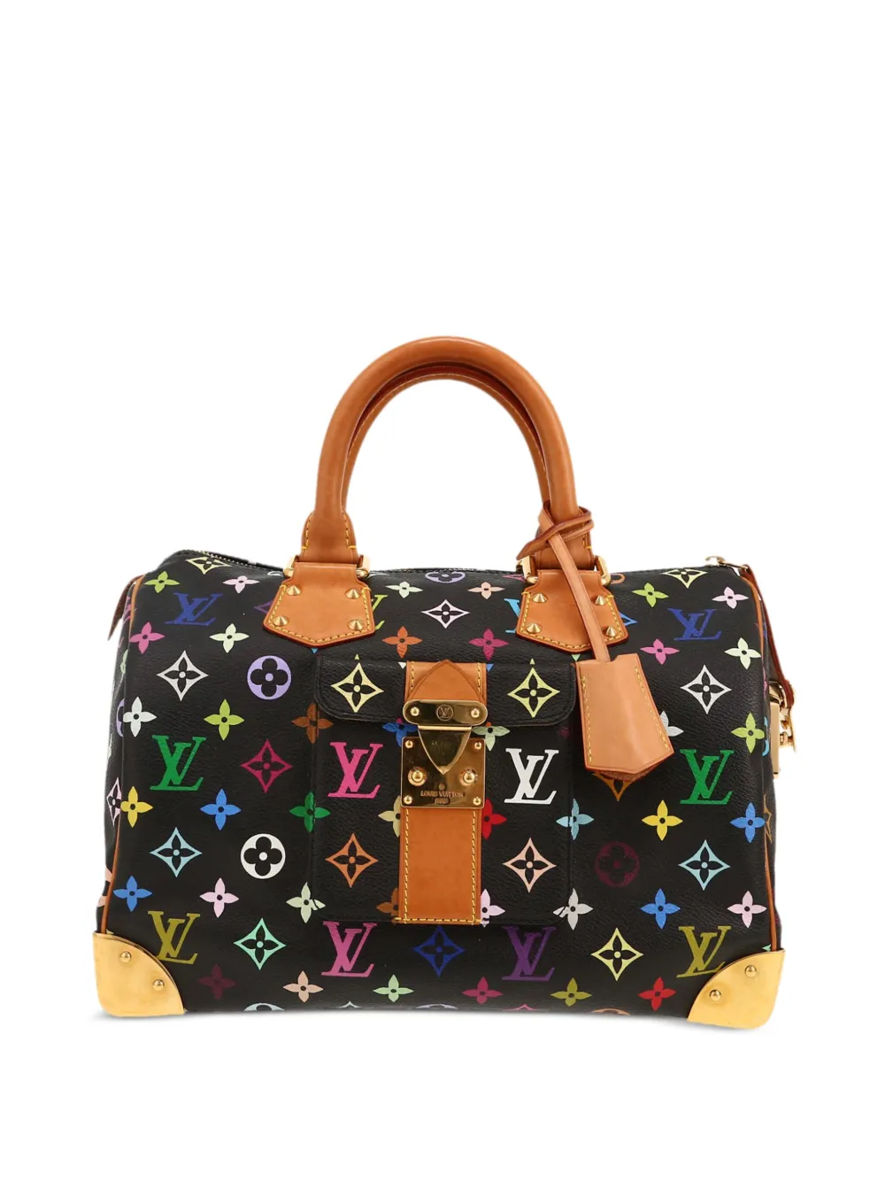 Pre-owned Louis Vuitton X Takashi Murakami Monogram Multicolor Speedy Tote Bag In Black