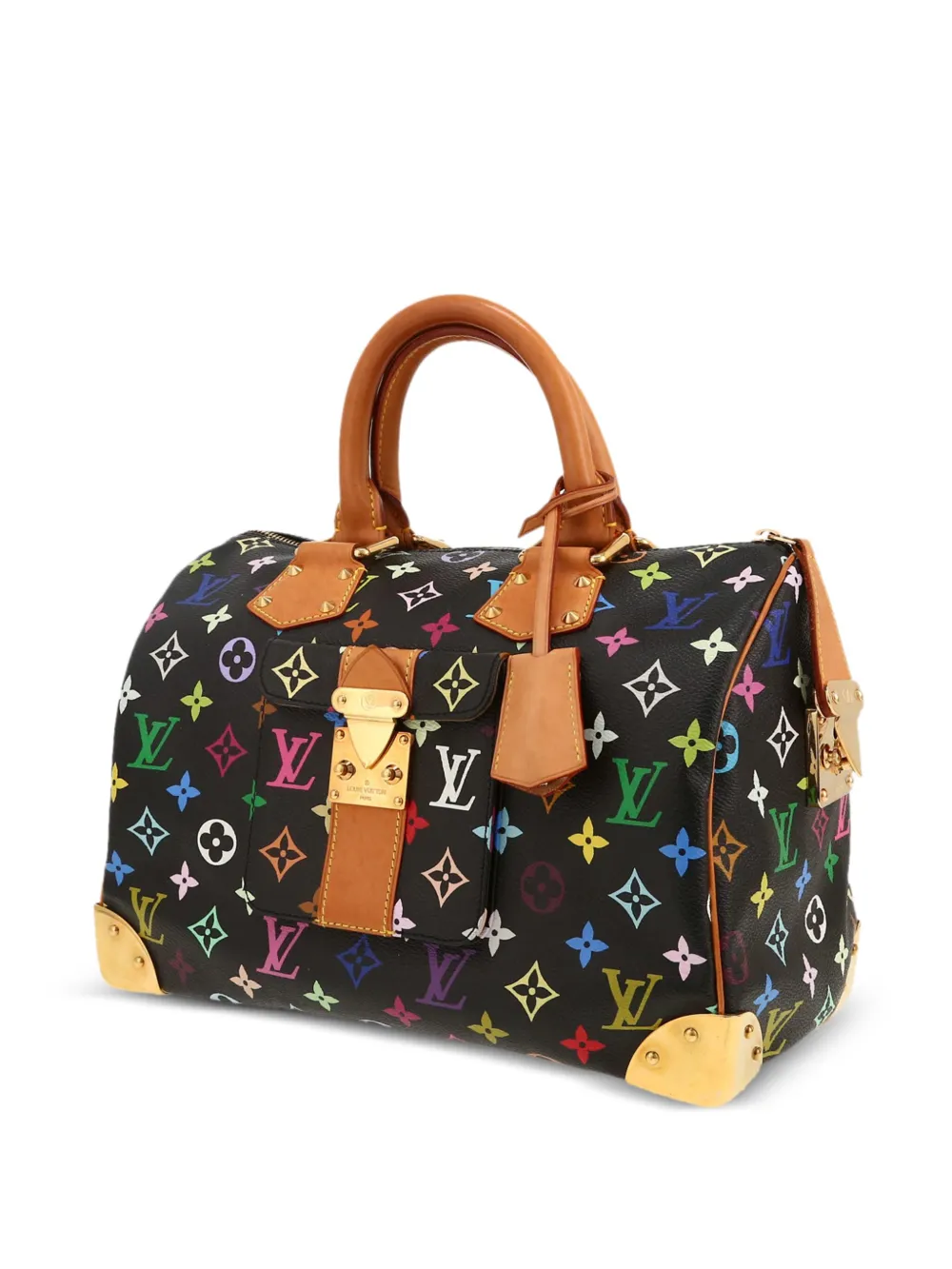 Pre-owned Louis Vuitton X Takashi Murakami Monogram Multicolor Speedy Tote Bag In Black