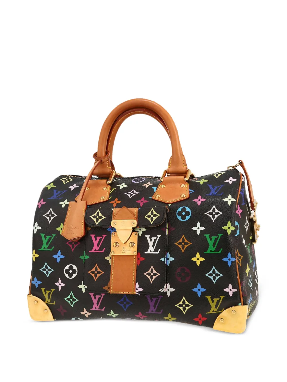 Pre-owned Louis Vuitton X Takashi Murakami Monogram Multicolor Speedy Tote Bag In Black