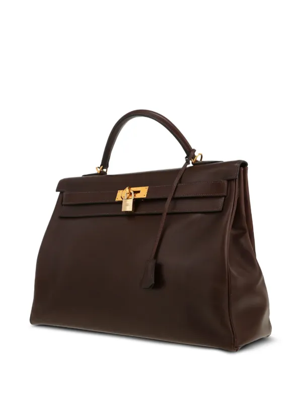 Hermès Pre-Owned Kelly Box Leather Handbag | Brown | FARFETCH