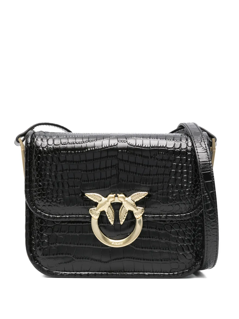 PINKO Leren crossbodytas met krokodillen-reliëf Zwart
