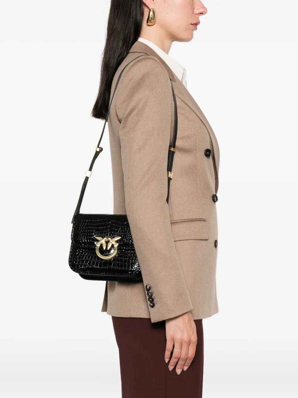 PINKO Leren crossbodytas met krokodillen-reliëf Zwart