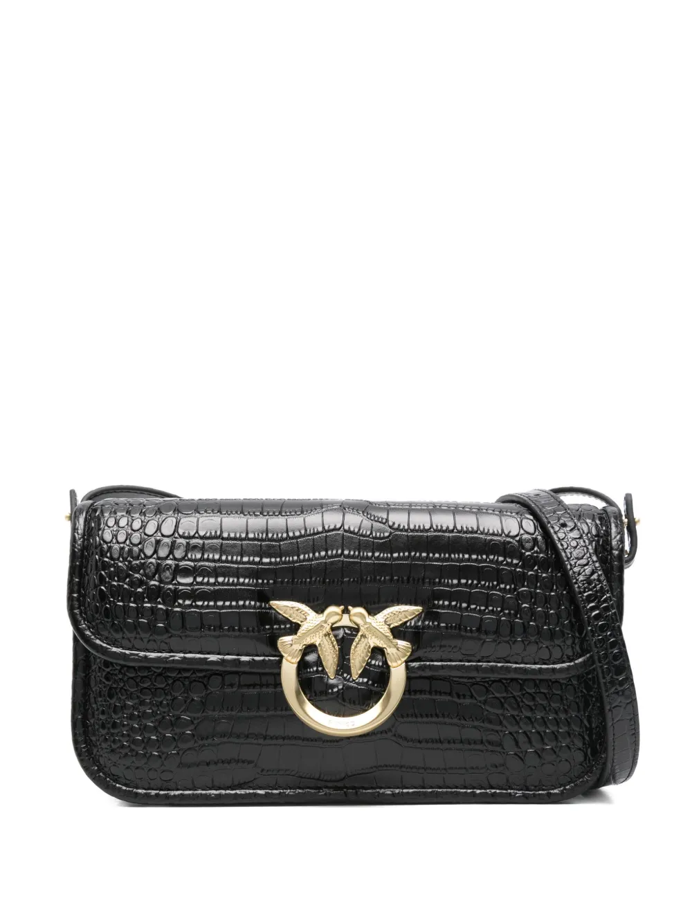 PINKO Leren crossbodytas met krokodillen-reliëf Zwart