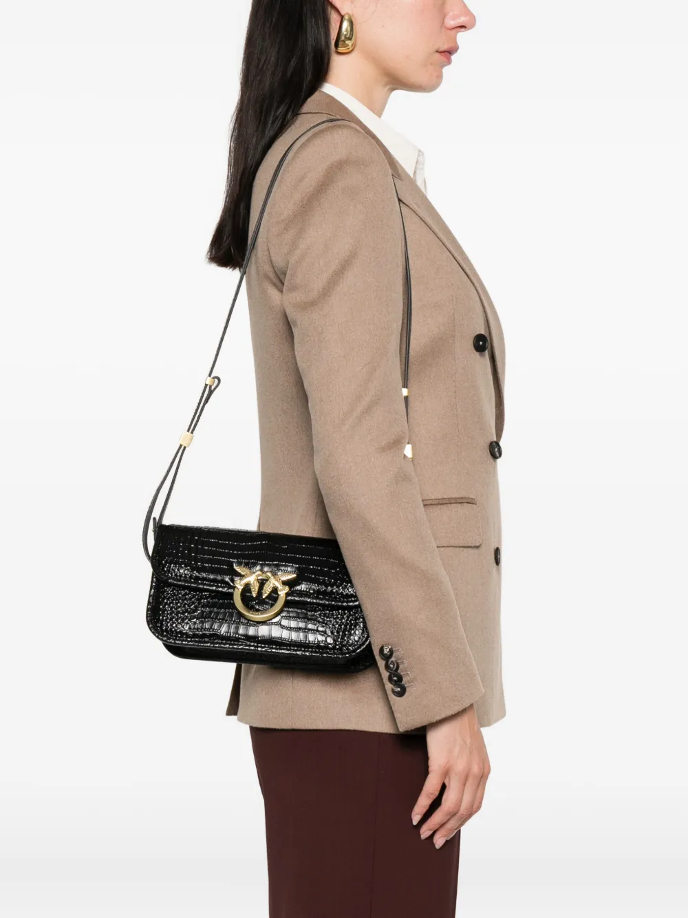PINKO Leren crossbodytas met krokodillen-reliëf Zwart