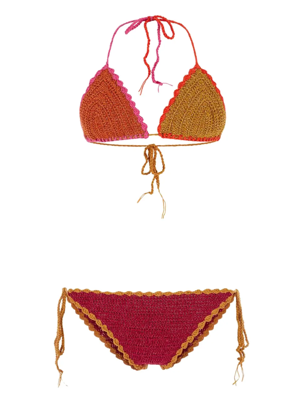 Rose Carmine crochet triangle bikini | Orange | Image 1