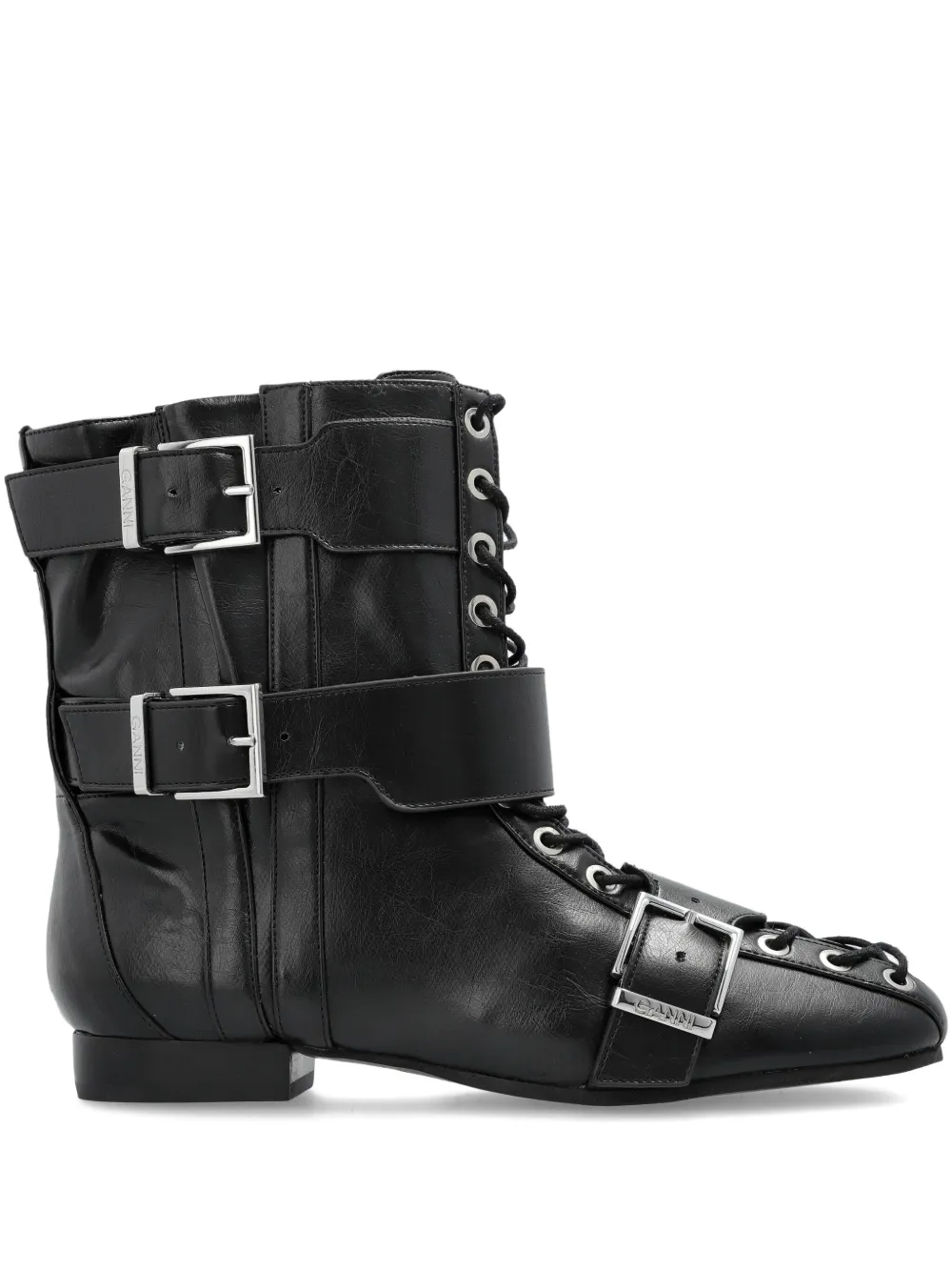 GANNI buckled lace-up combat boots Black