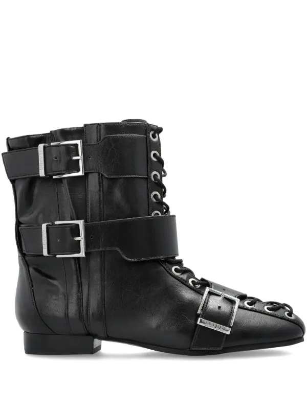 Ganni Buckled Lace-up Combat Boots in Black