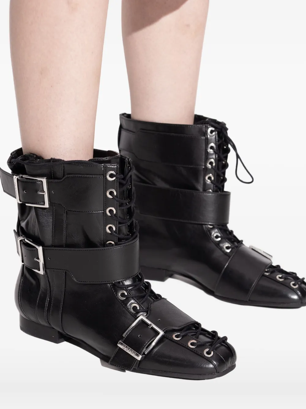 GANNI buckled lace-up combat boots Black