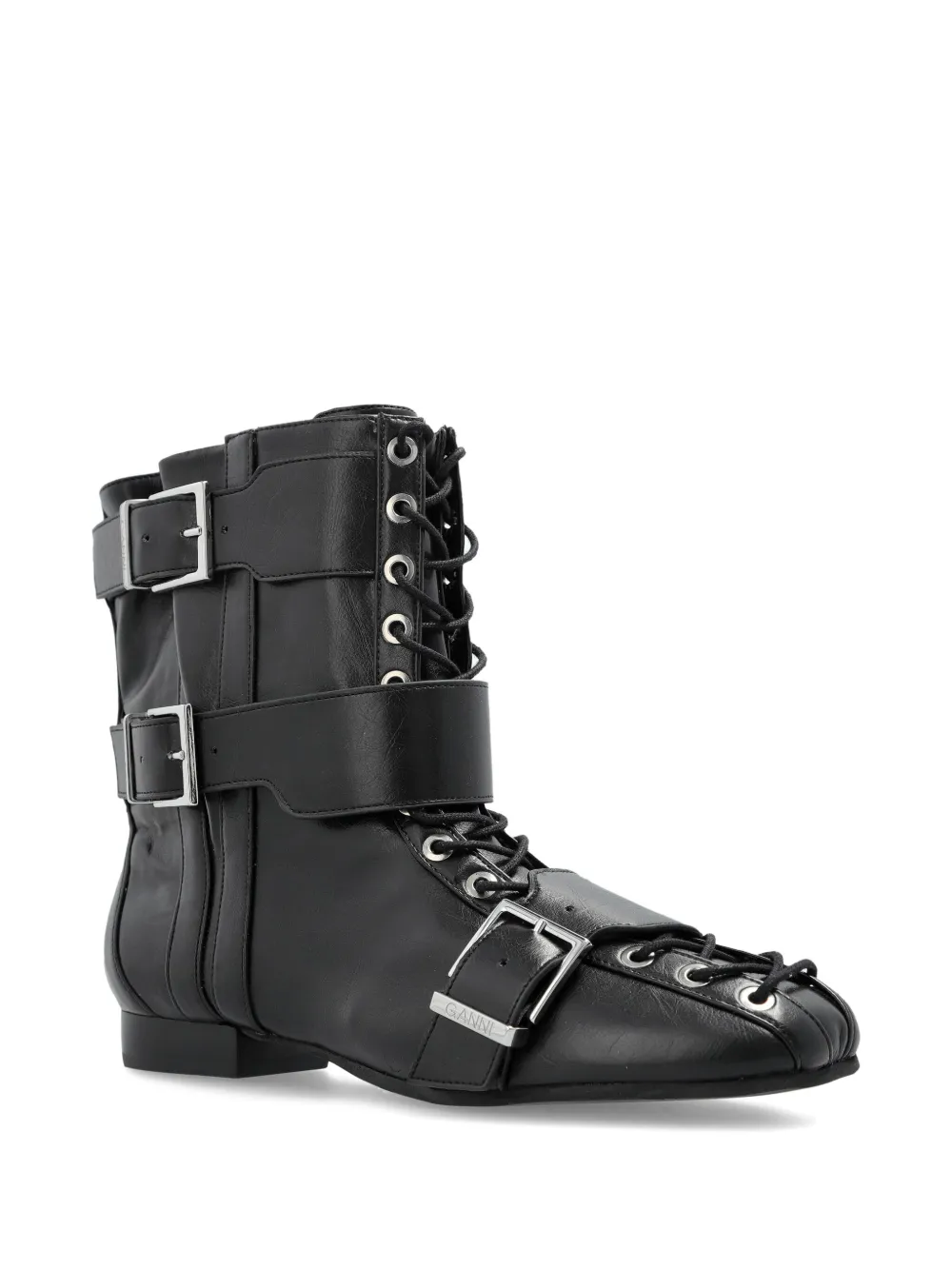 GANNI buckled lace-up combat boots Black