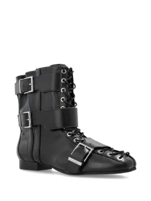 ♦Ganni♦レザー アンクルブーツ バックル付き GANNI レザー ウエスタンブーツ | ブラック | FARFETCH JP