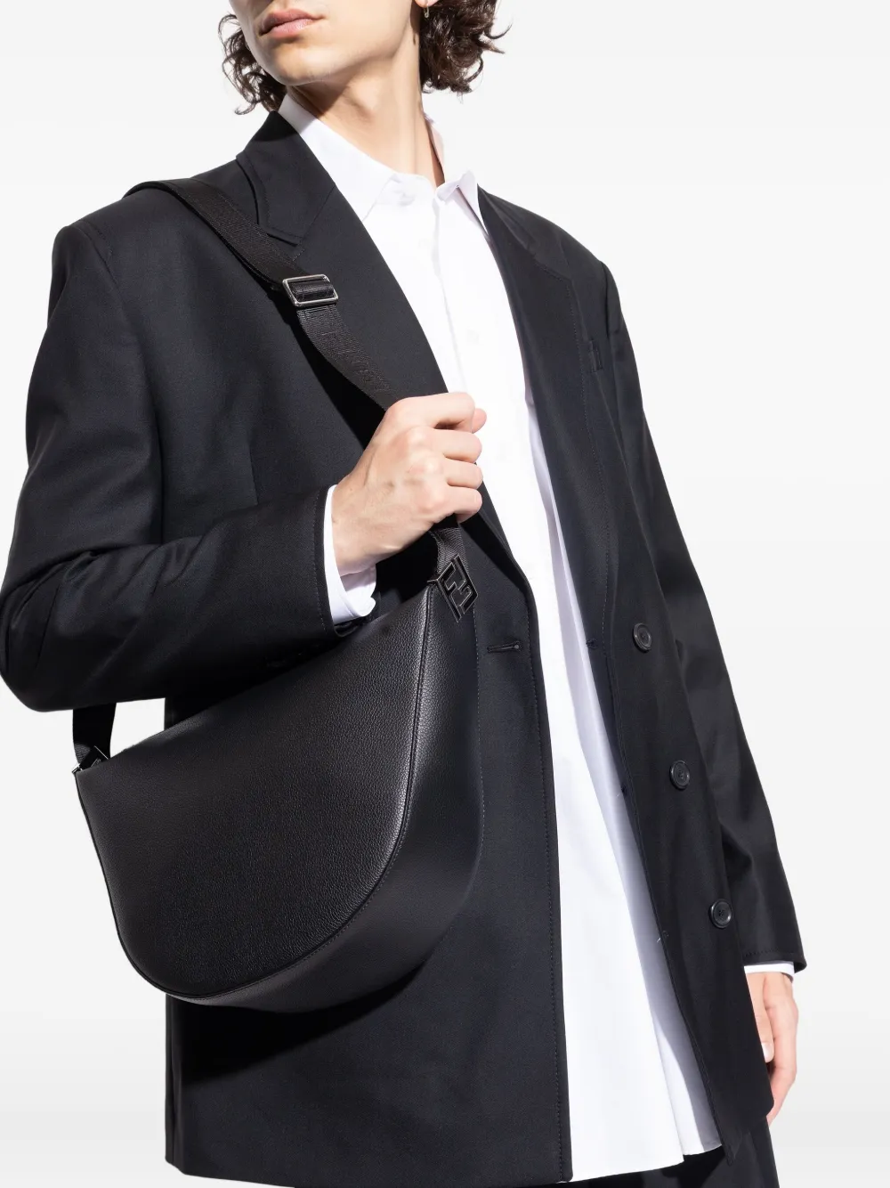 FENDI curved leather tote bag Zwart