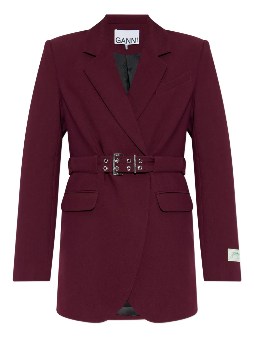 GANNI belted-waist blazer Rood