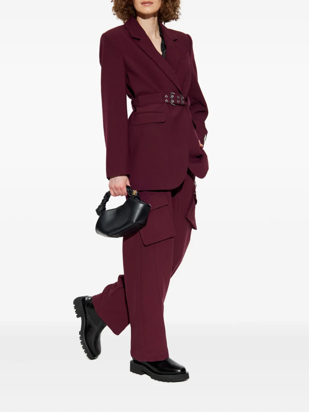 GANNI belted-waist blazer Rood