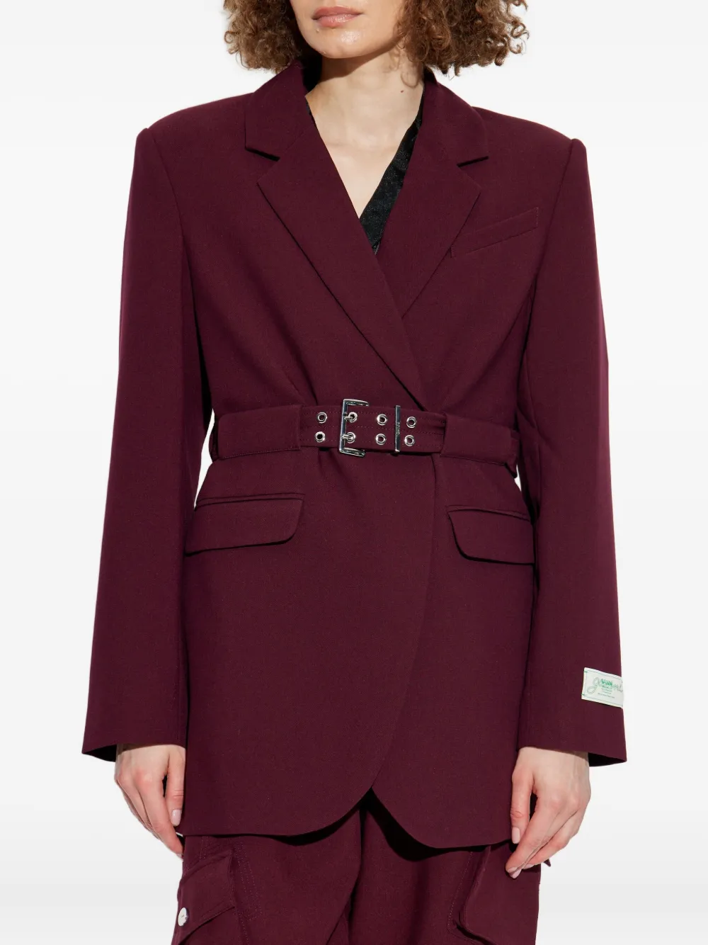GANNI belted-waist blazer Rood