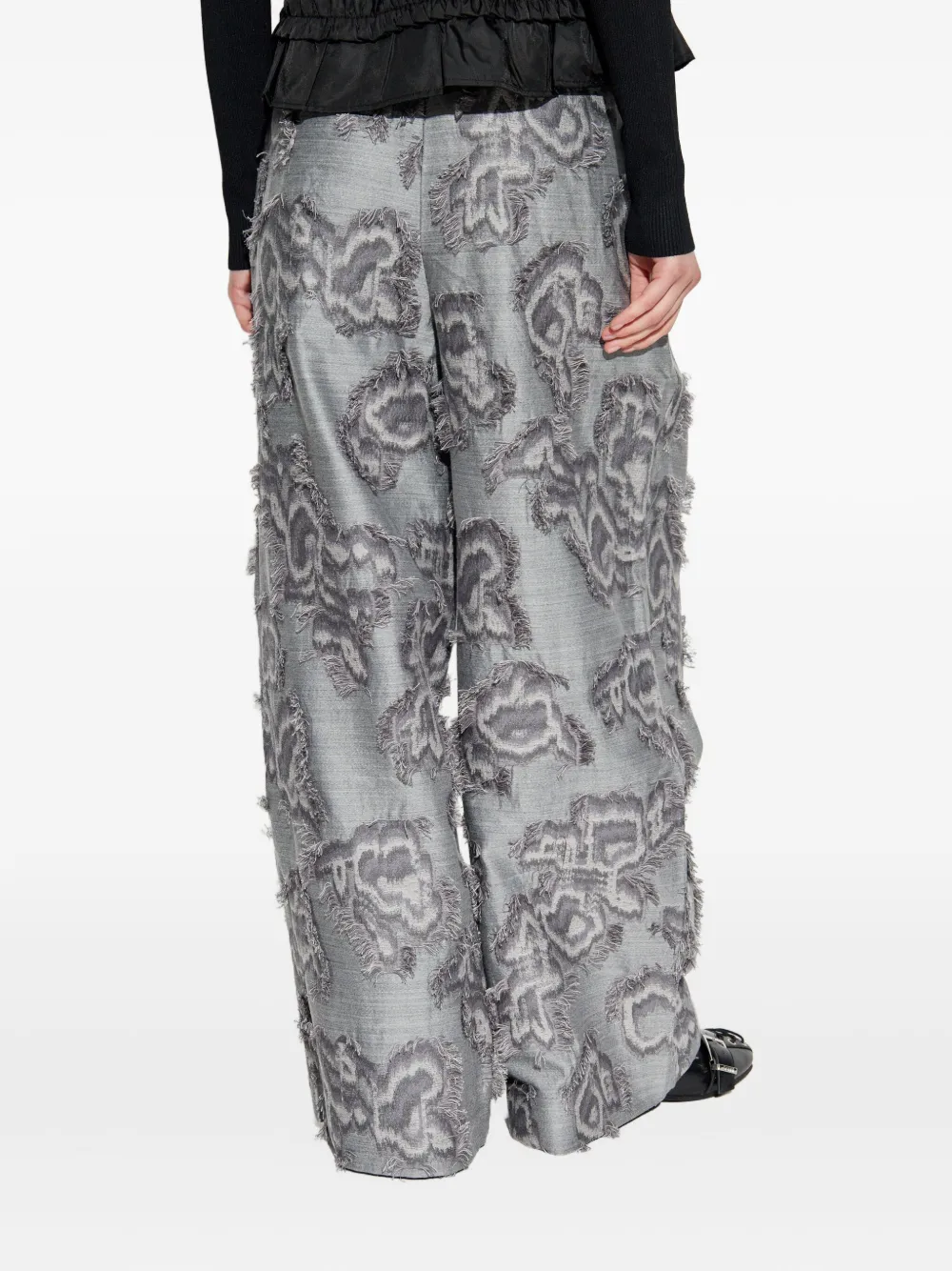 GANNI frayed floral palazzo pants 876 GREY