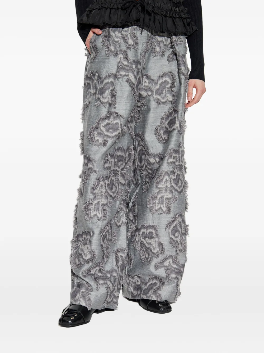 GANNI frayed floral palazzo pants 876 GREY