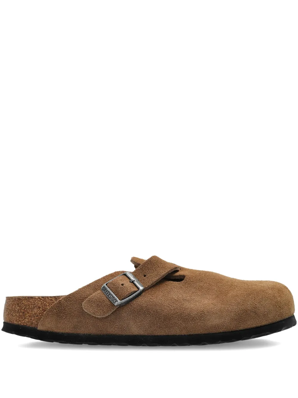 Birkenstock Buckled Suede Flat Mules In Brown