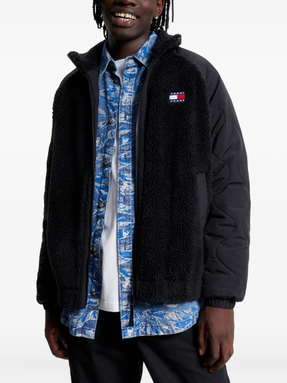 Tommy Hilfiger Logo-patch Fleece Jacket In Black