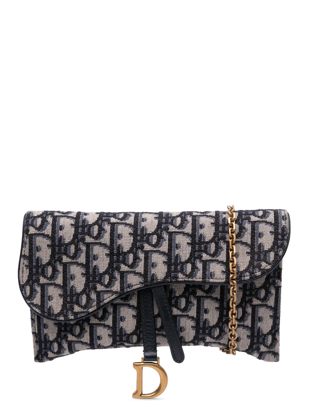 Christian Dior Pre-Owned 2019 Oblique Canvas Saddle Wallet On Chain Christian Dior Pre-Owned 2019 Oblique Canvas Saddle Wallet On Chain