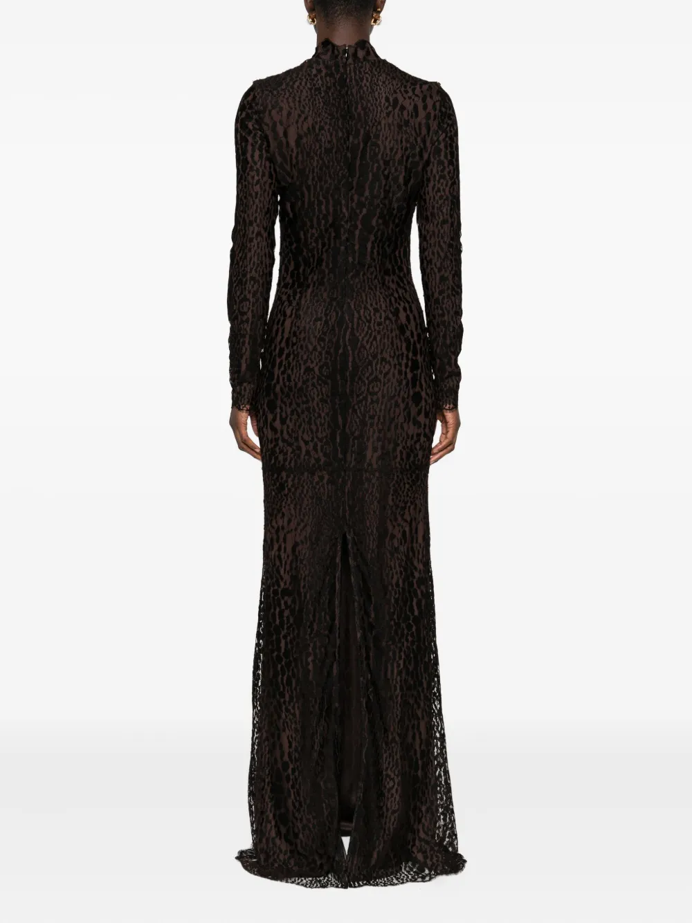 TOM FORD Maxi-jurk met luipaardprint en hoge hals Zwart