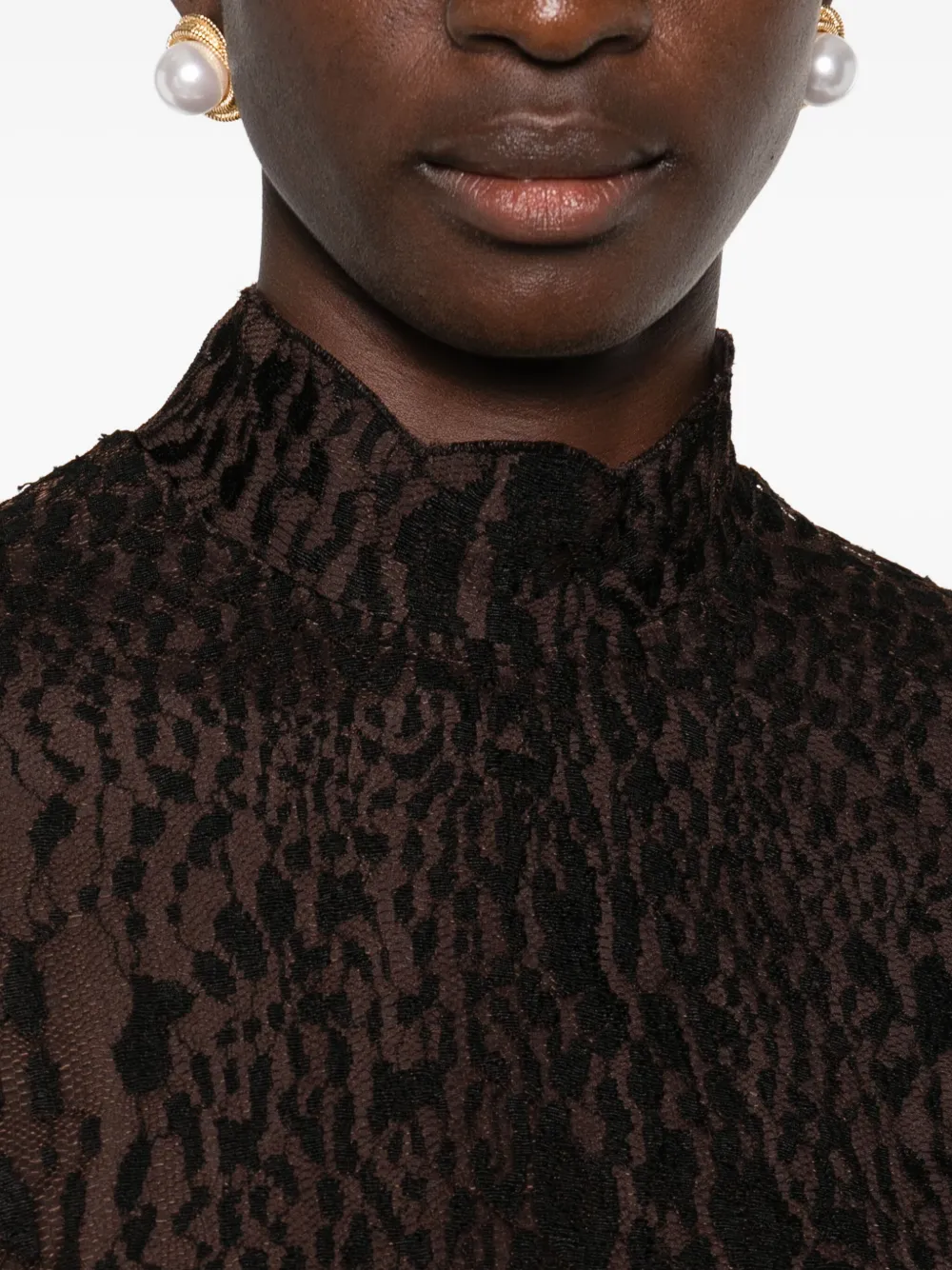 TOM FORD Maxi-jurk met luipaardprint en hoge hals Zwart