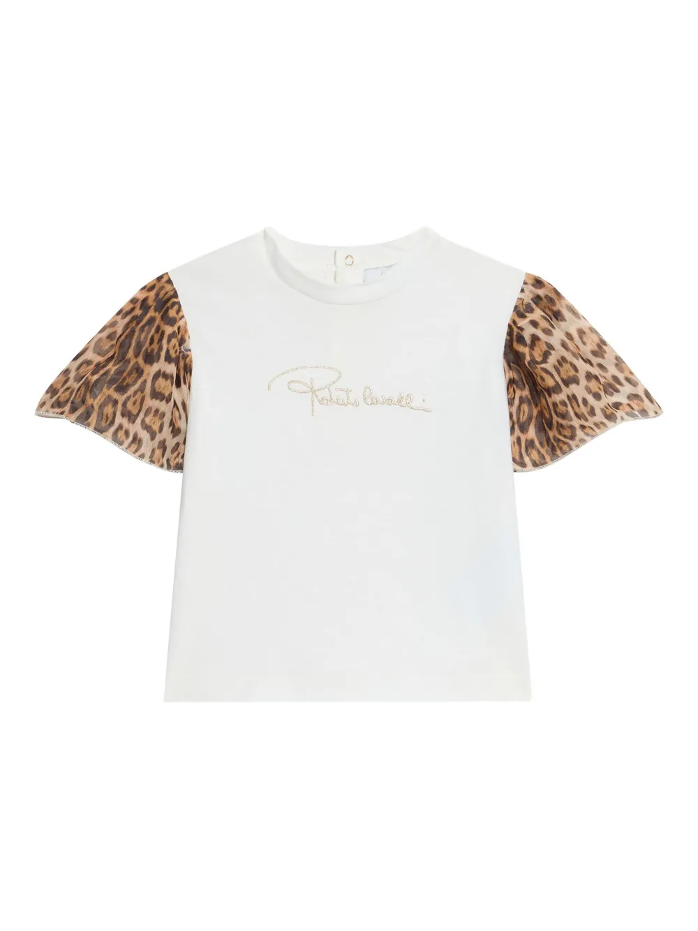 Roberto Cavalli Junior T-shirt met luipaardprint op de mouwen Wit