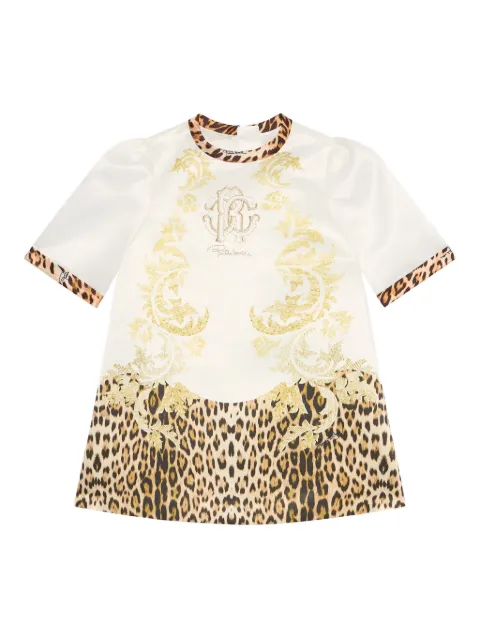 Roberto Cavalli Junior vestido satinado con estampado de jaguar