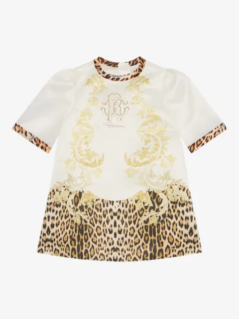 Roberto Cavalli Junior jaguar-print satin dress