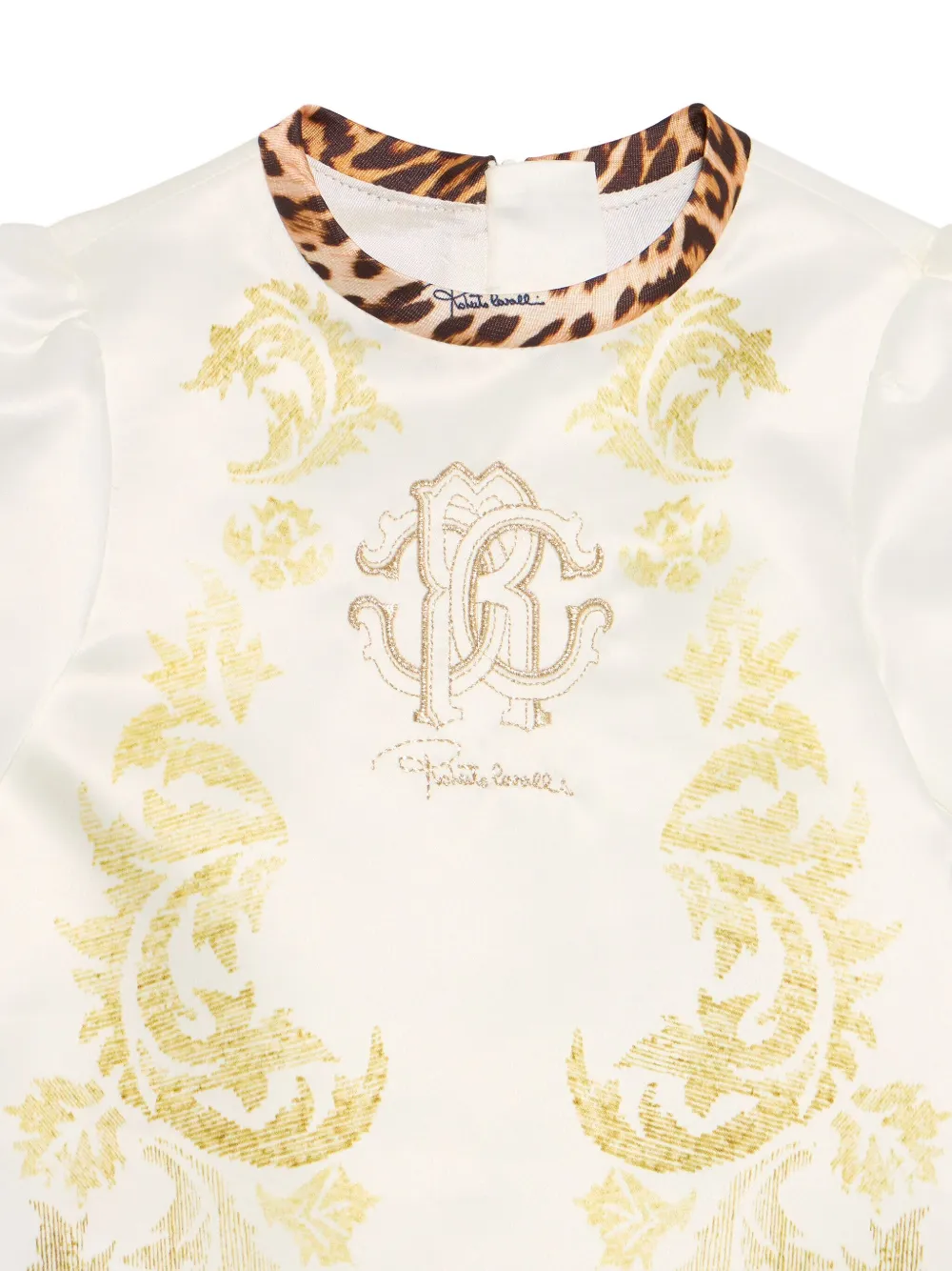 Roberto Cavalli Junior Satijnen jurk met jaguarprint Beige