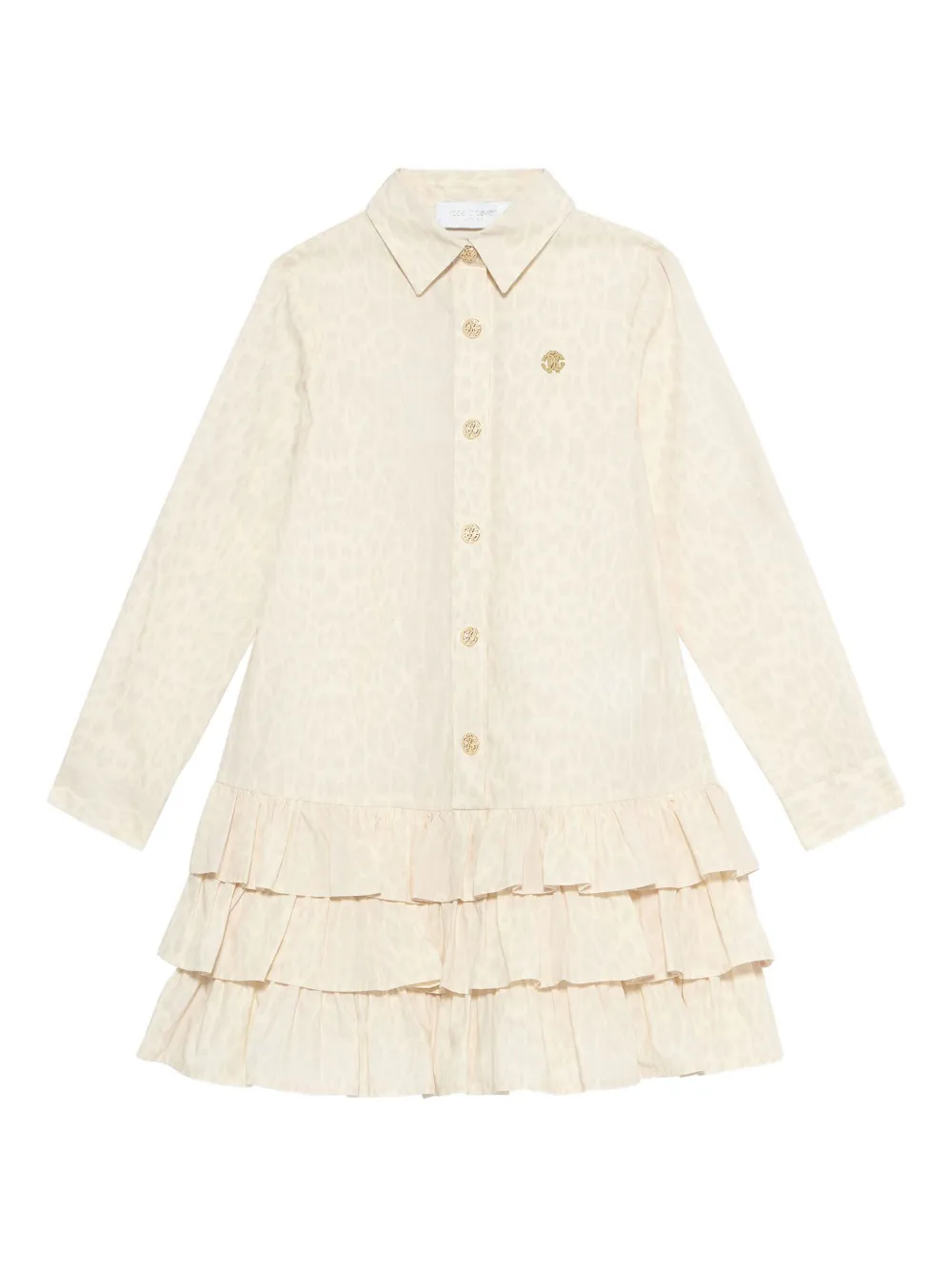 Roberto Cavalli Junior ruffle-detail leopard-print dress Beige