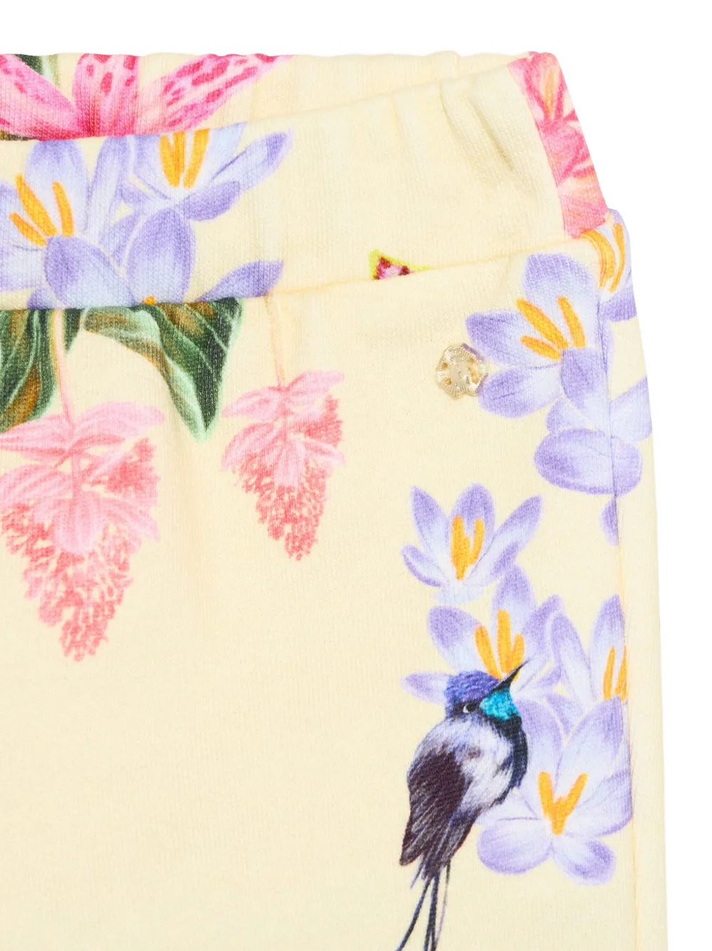 Roberto Cavalli Junior Broek met tropische print en cuffs Geel