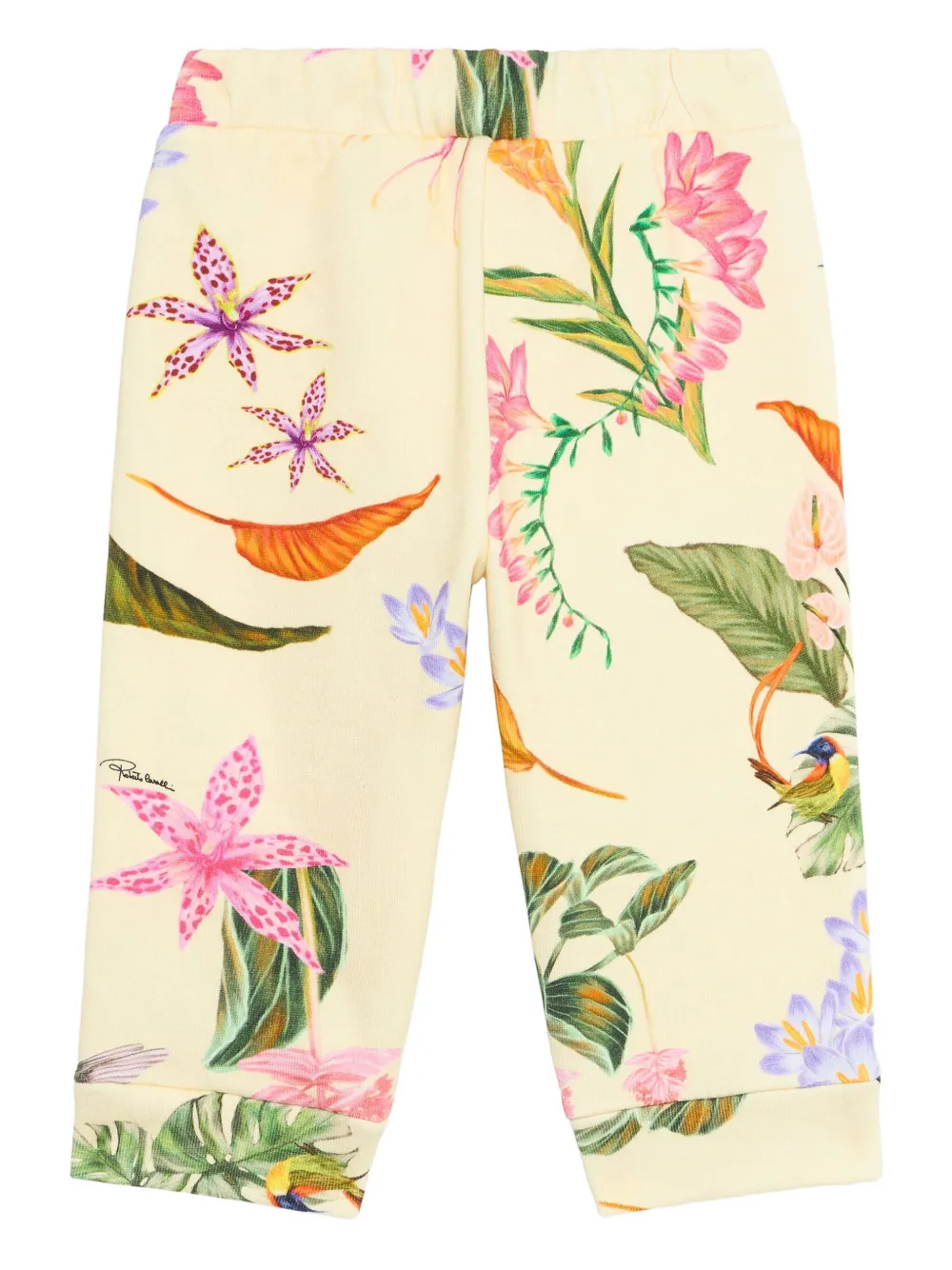 Roberto Cavalli Junior Broek met tropische print en cuffs Geel