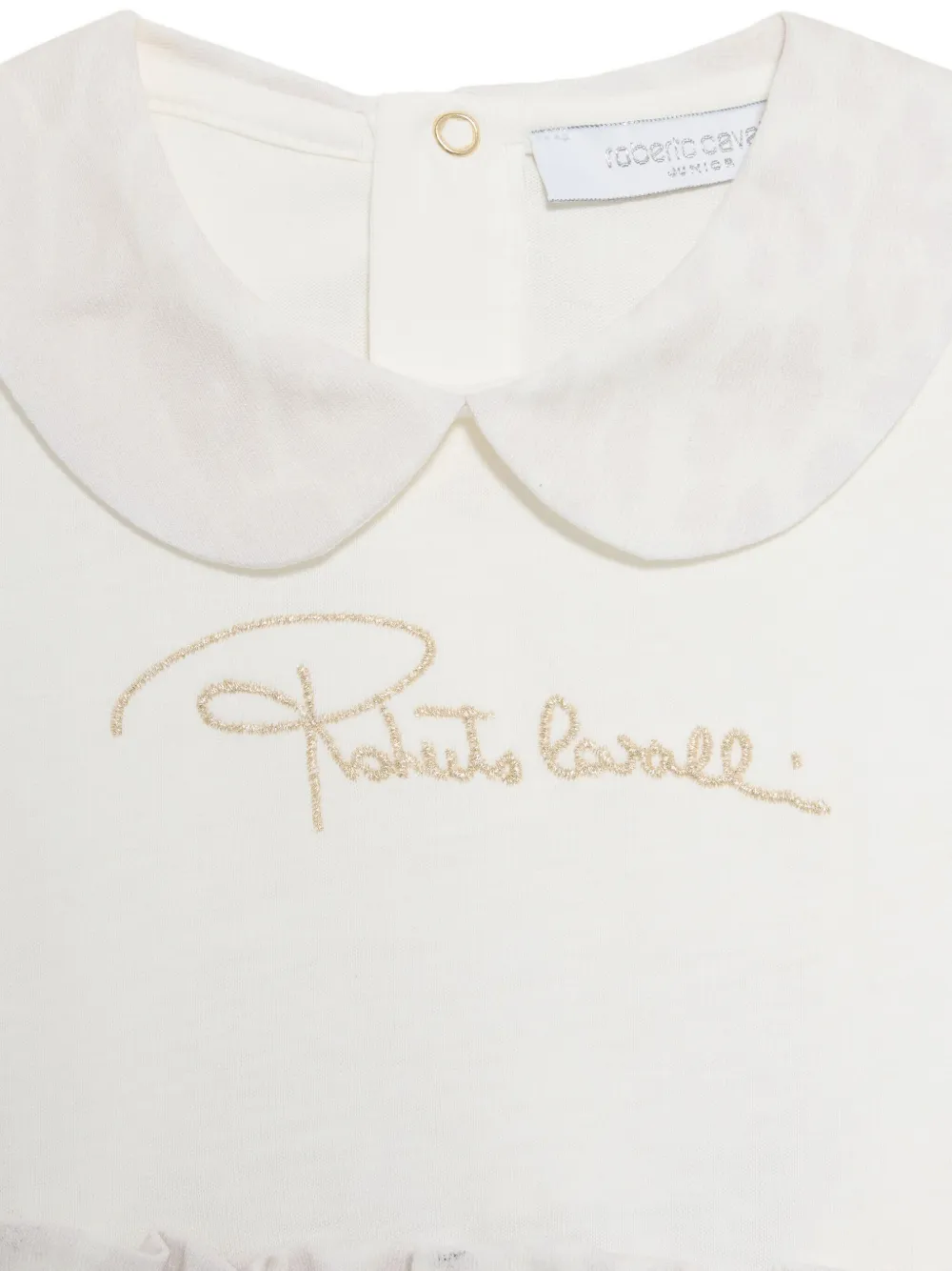 Roberto Cavalli Junior Jurk met Peter Pan kraag en luipaardprint Beige