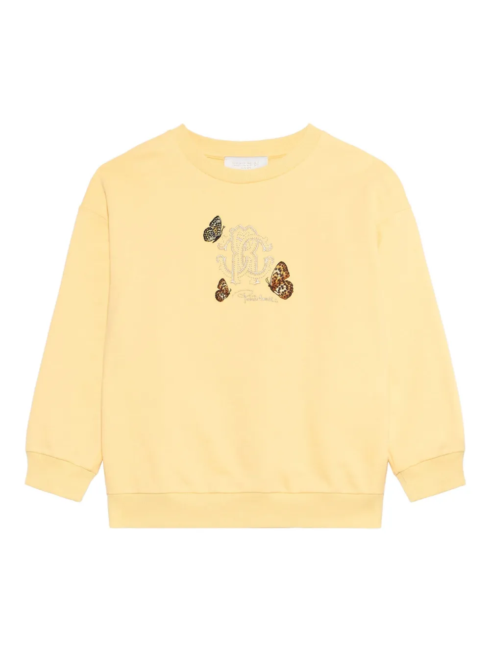 Roberto Cavalli T-shirt met monogram en vlinder Geel