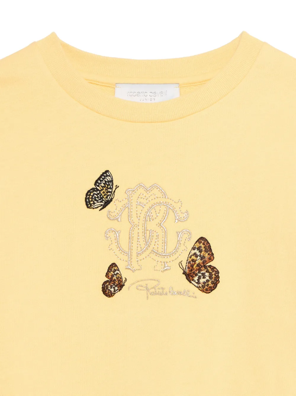 Roberto Cavalli T-shirt met monogram en vlinder Geel