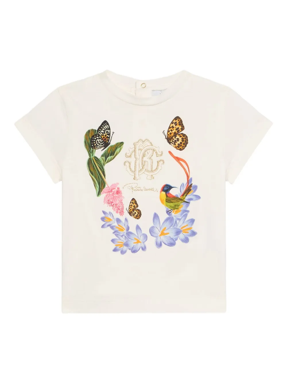 Roberto Cavalli T-shirt met bloe print Beige