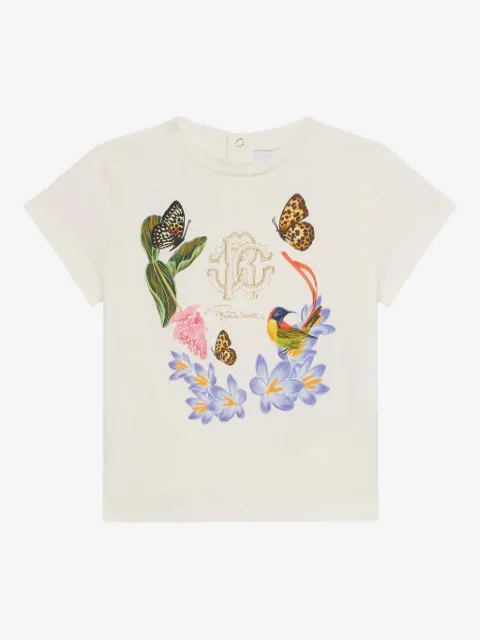 Roberto Cavalli Junior floral-bird print T-shirt