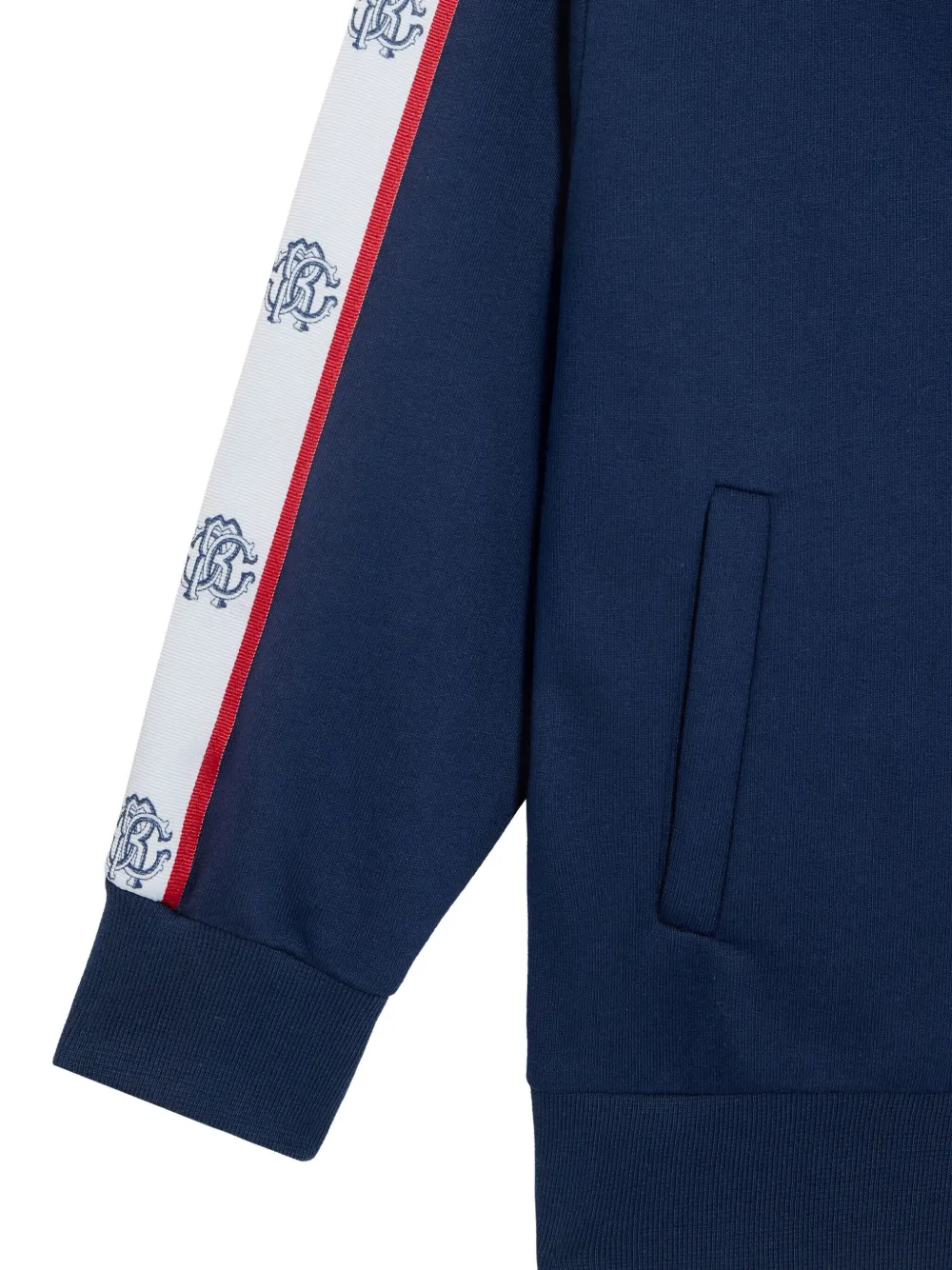 Roberto Cavalli Junior Sweater met monogram vlakken en capuchon Blauw