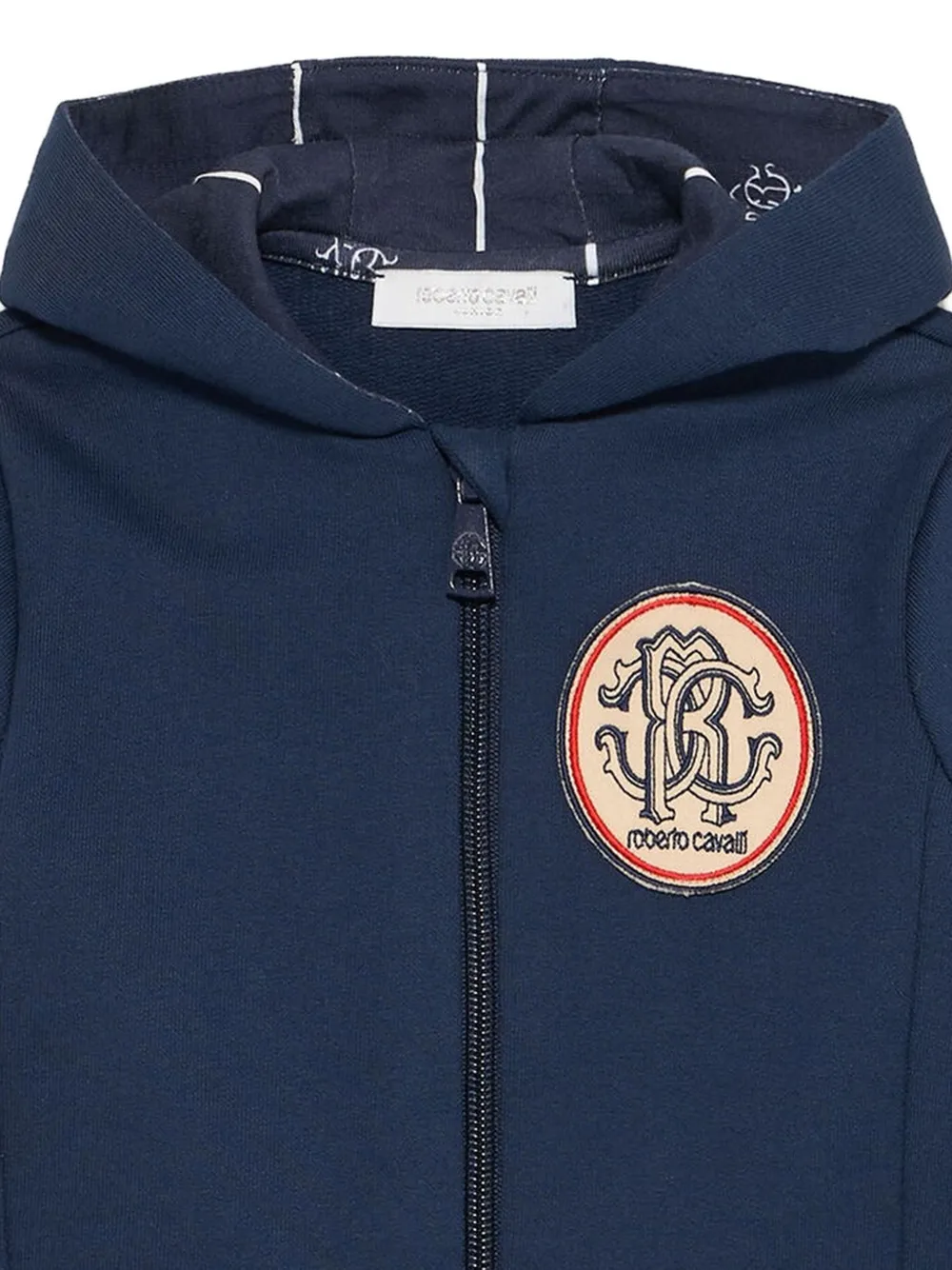 Roberto Cavalli Junior Hoodie met monogram-patch en rits Blauw