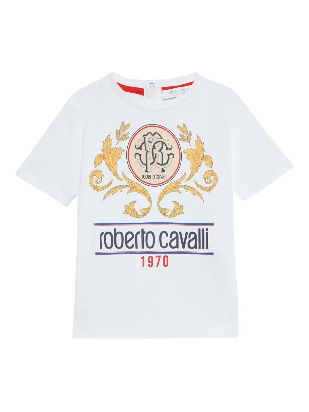 Roberto Cavalli T-shirt met logoplakkaat en bladgoud Wit