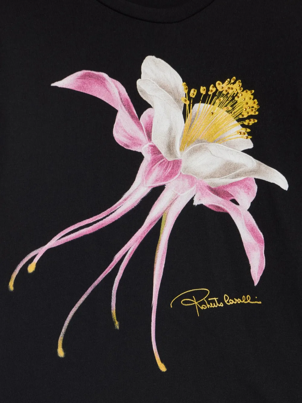 Roberto Cavalli Junior T-shirt met bloemenprint Zwart