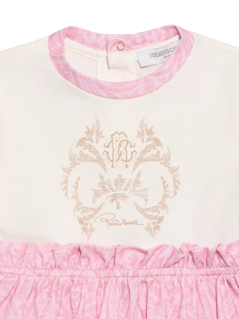 Roberto Cavalli Junior Jurk met paisley-print en logo Wit