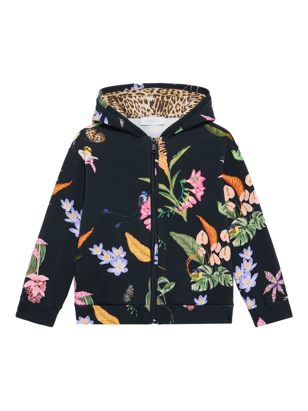 Roberto Cavalli tropical-print zip-up hoodie | Black | Image 1
